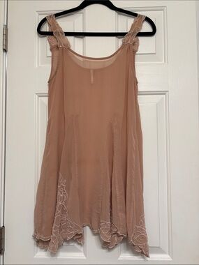 Women's Sheer Embroidered Slip Dress - Blush